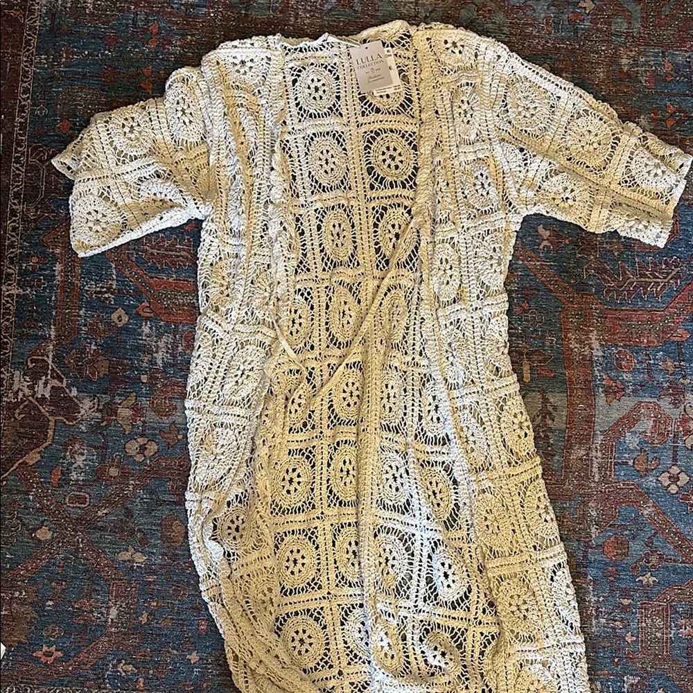 NWT Crochet Open-Front Cardigan/Cover-Up